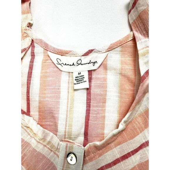 French Laundry Striped Cotton Flutter Sleeve Button-Front Blouse EUC M - Picture 7 of 7